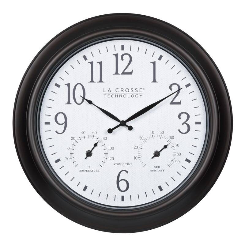 La Crosse 18 Inch Outdoor Brown Atomic Analog Temp Clock, 404-89027