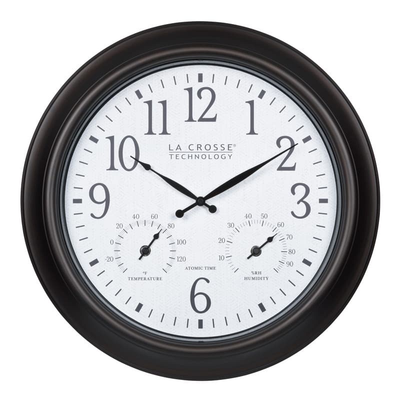 La Crosse 18 Inch Outdoor Brown Atomic Analog Temp Clock, 404-89027