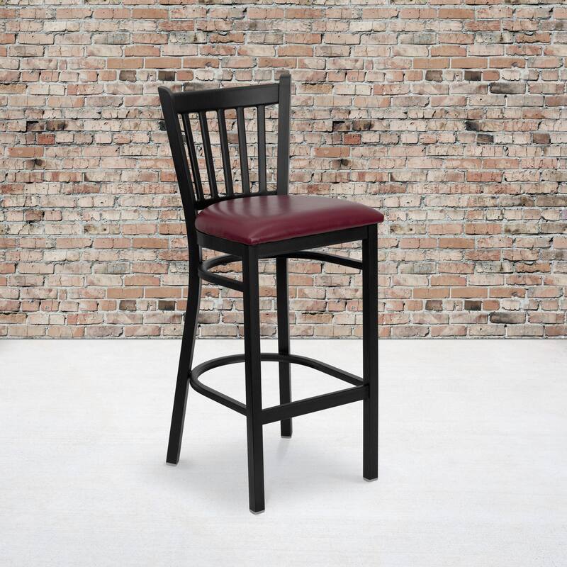 Vertical Back Metal Restaurant Barstool - 16.75"W x 18.75"D x 42"H - 16.75"W x 18.75"D x 42"H - Burgundy Vinyl Seat/ Black Metal Frame