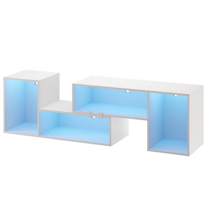 Moasis Modern DIY TV Stand Deformable Entertainment Center with LED Light Strip - White