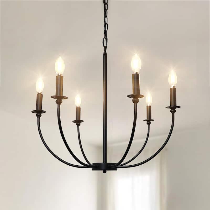 6-Light Industrial Iron Candle Style Chandelier with Adjustable Height - 23"