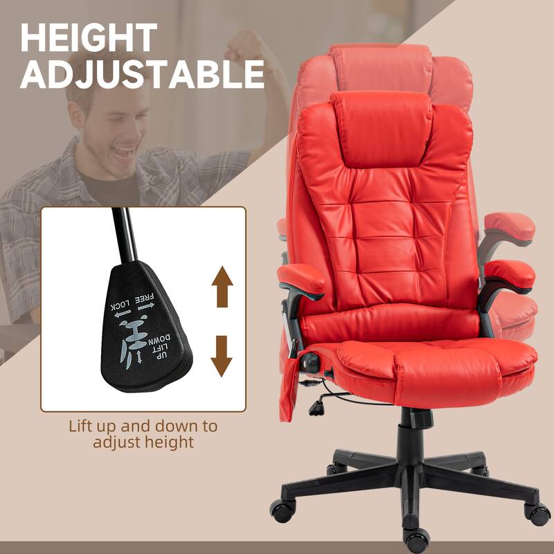 PU Leather 360° Swivel High Back Office Recliner with Vibration Massage, Lumbar Heating, and Adjustable Height