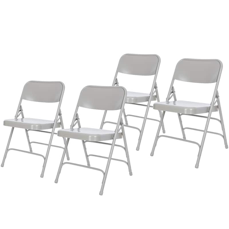 Hampden Furnishings Bernadine Collection All Metal Triple Brace Folding Chair, Pack of 4 - Grey