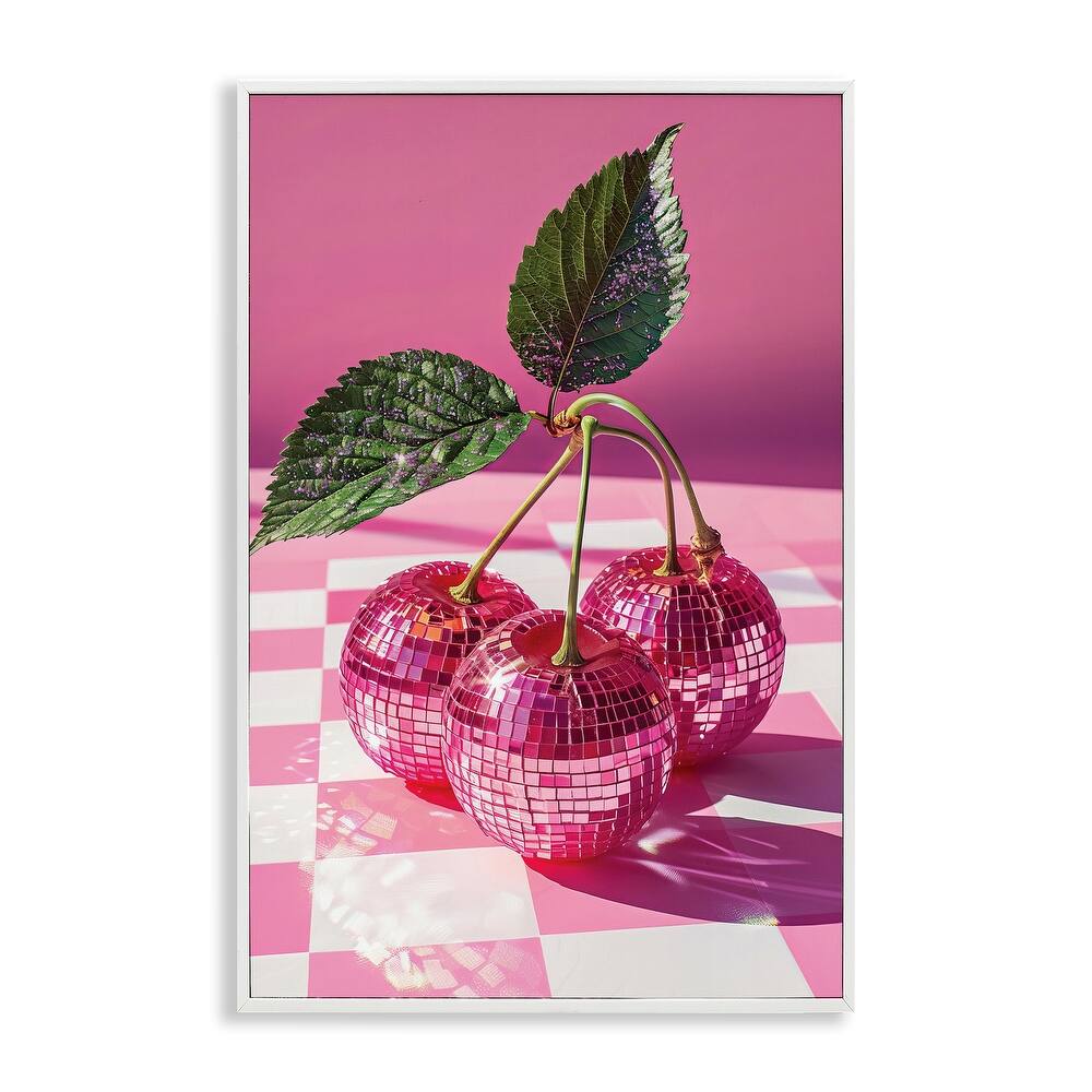 Stupell Disco Cherries on Checkered Framed Giclee Art Design By LSR Design Studio