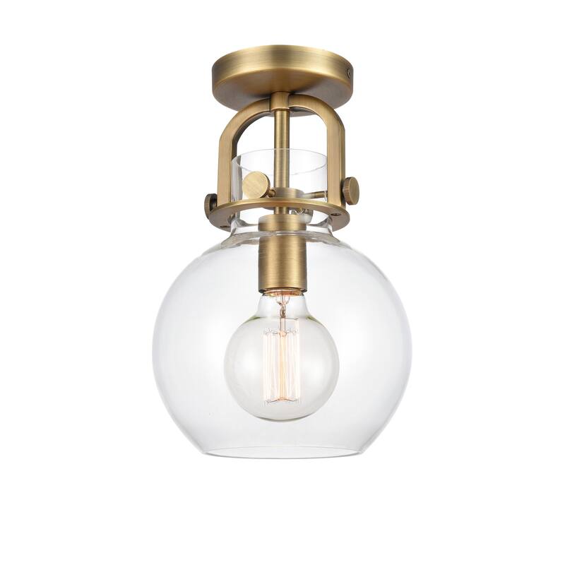 Innovations Lighting Newton Sphere - 1 Light 8" Arched-Frame Flush Mount Light - Clear/Brushed Brass