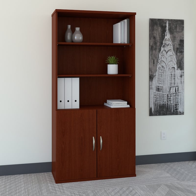 Series C 36W 5 Shelf Bookcase with Doors by Bush Business Furniture - Mahogany