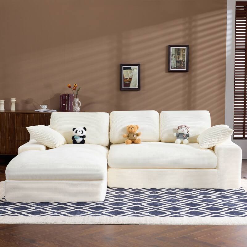 Roomfitters Corduroy Compressed Sofa with 3 Back Cushions & 2 Pillows, Soft Skin-Friendly Couch for Cozy Living Room