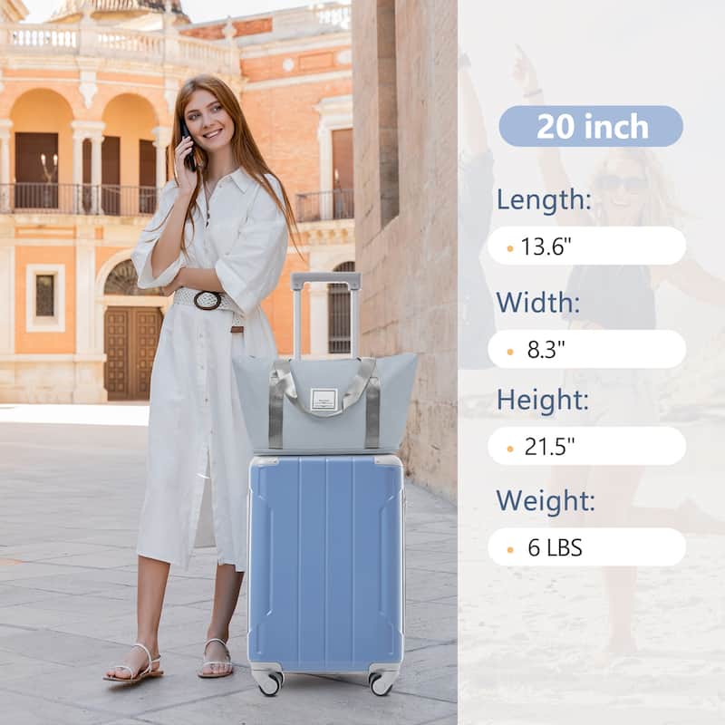 Anmytek 3 Piece Luggage Set Light Blue Hardshell Carry On with TSA Lock and Duffle Bag