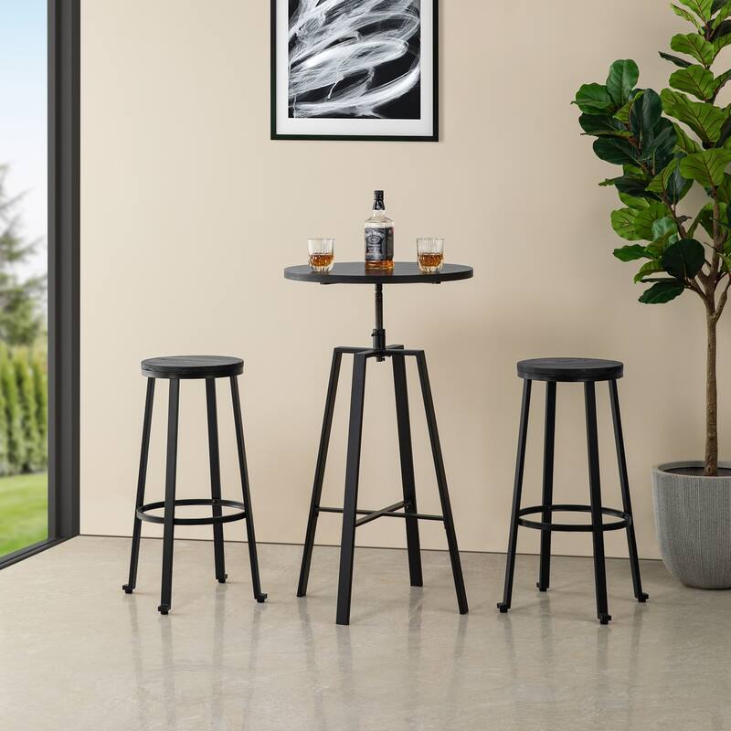Glitzhome 3-piece Industrial Pub Set Height Adjustable Bar Table and Round Stools