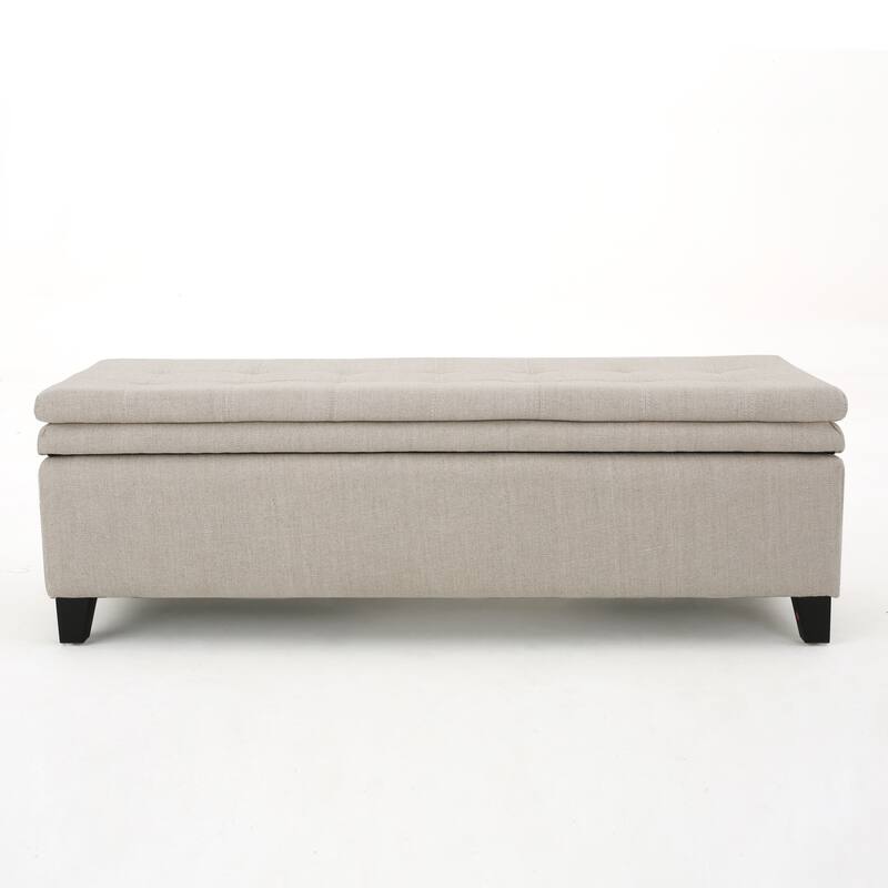 Roomfitters Upholstered Storage Ottoman, Modern Bench with Lift-Top Lid for Entryway, Living Room, Beige