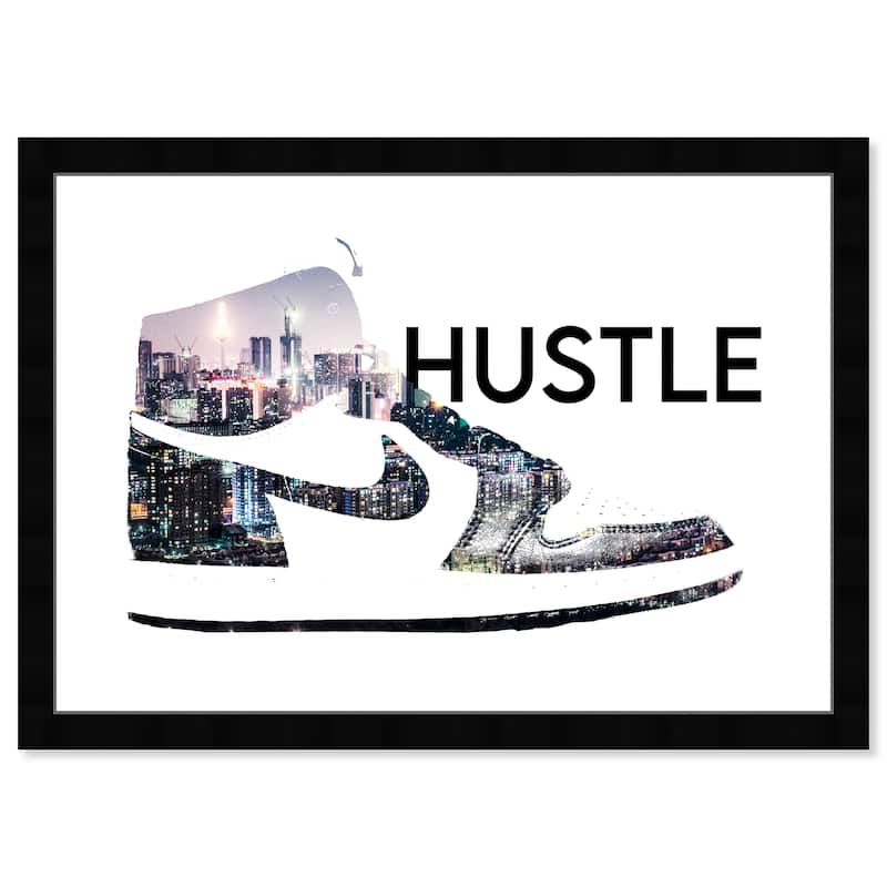 Wynwood Studio Canvas Fashion and Glam Hustle Sneaker White and Pastel Black Wall Art Canvas Print