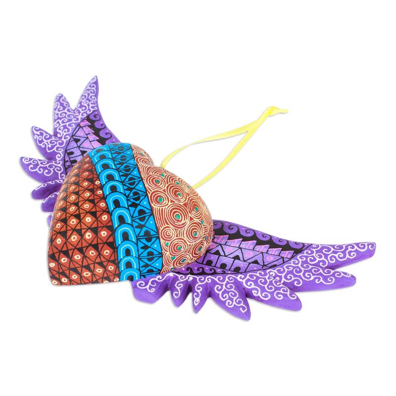 Novica Handmade Purple Wings Of The Heart Wood Alebrije Ornament