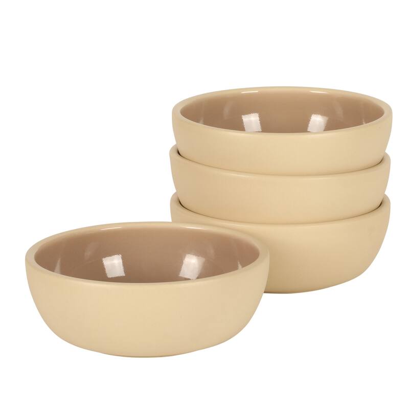 Gibson Elite - Made in Portugal - Port Gaia 4 Piece Cereal Bowl Set, 6.2" Stoneware Reactive Glaze, Dessert & Snack Bowls - Beige