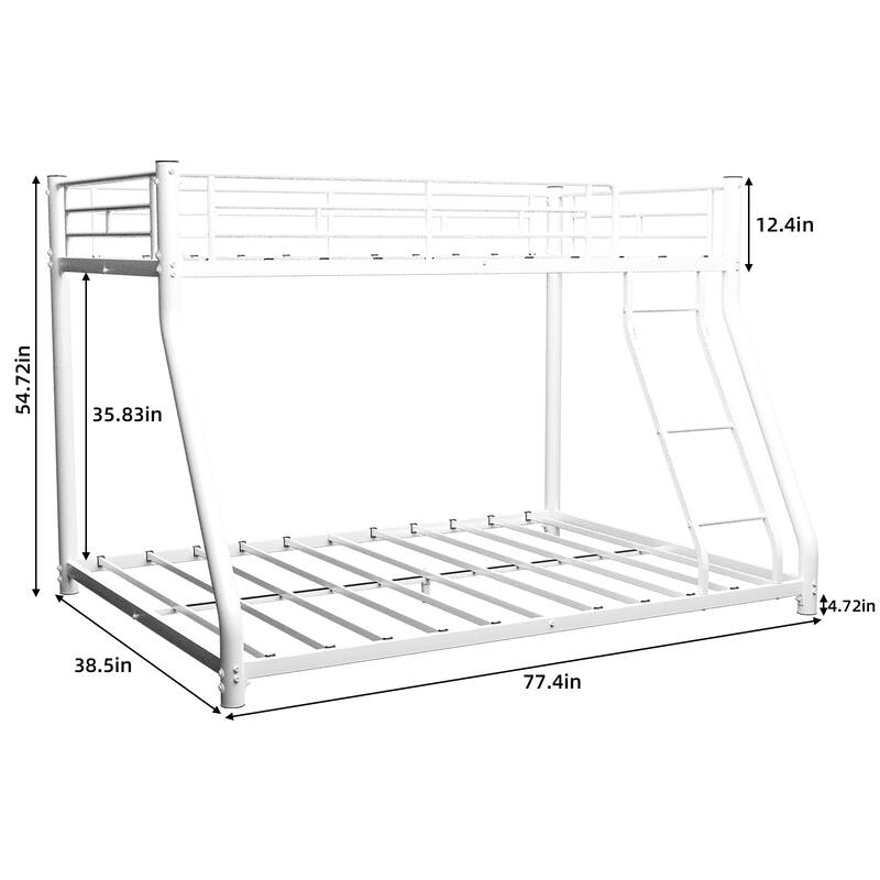 Metal Bunk Bed Twin Over Full Size with Removable Stairs
