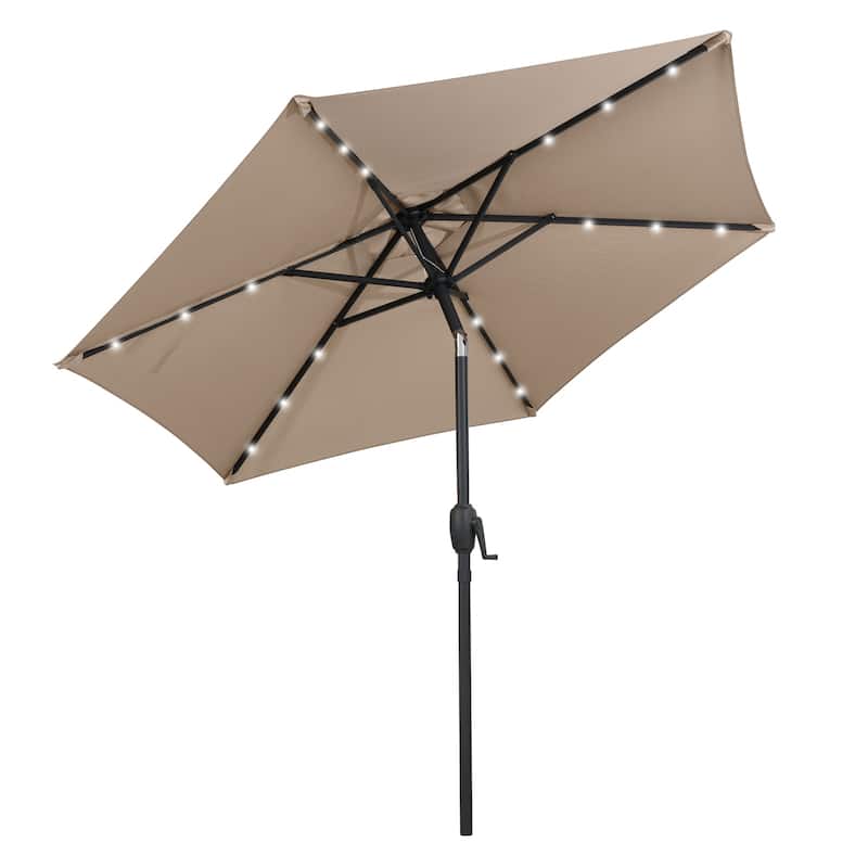 Polyester LED Patio Umbrella with Tilt and Crank Handle - Tan