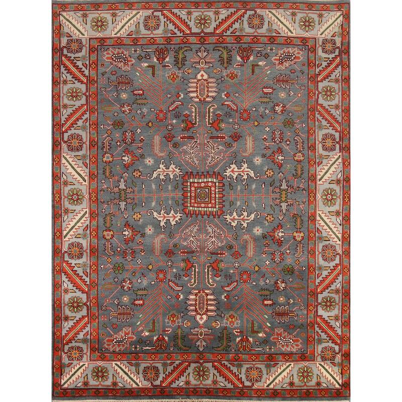 Hand Knotted Oriental 100% Wool Carpet Traditional Geometric Navy Blue & Blues Heriz (serapi) Area Rug - 10' 0'' X 7' 10''