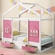 preview thumbnail 1 of 6, White+Pink Twin Size Wood House Bed with 2 Drawers and Window Decoration White+Pink
