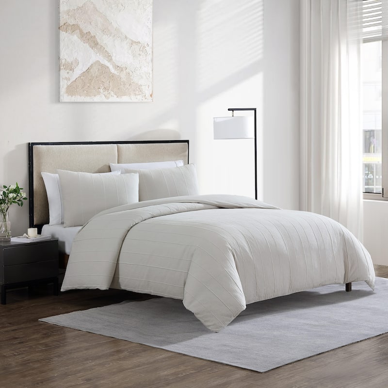 Vera Wang Woven Tucks Reversible Comforter Set - Beige - King