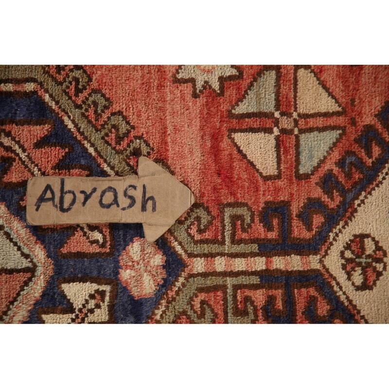 Vegetable Dye Tribal Orange Heriz Persian Vintage Runner Rug - 3'6"x 10'7"
