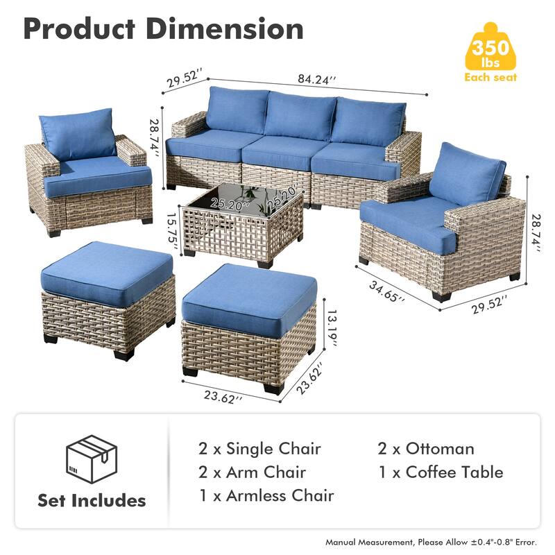 HOOOWOOO 8-piece Outdoor Wicker Patio Furniture Set with Coffee Table