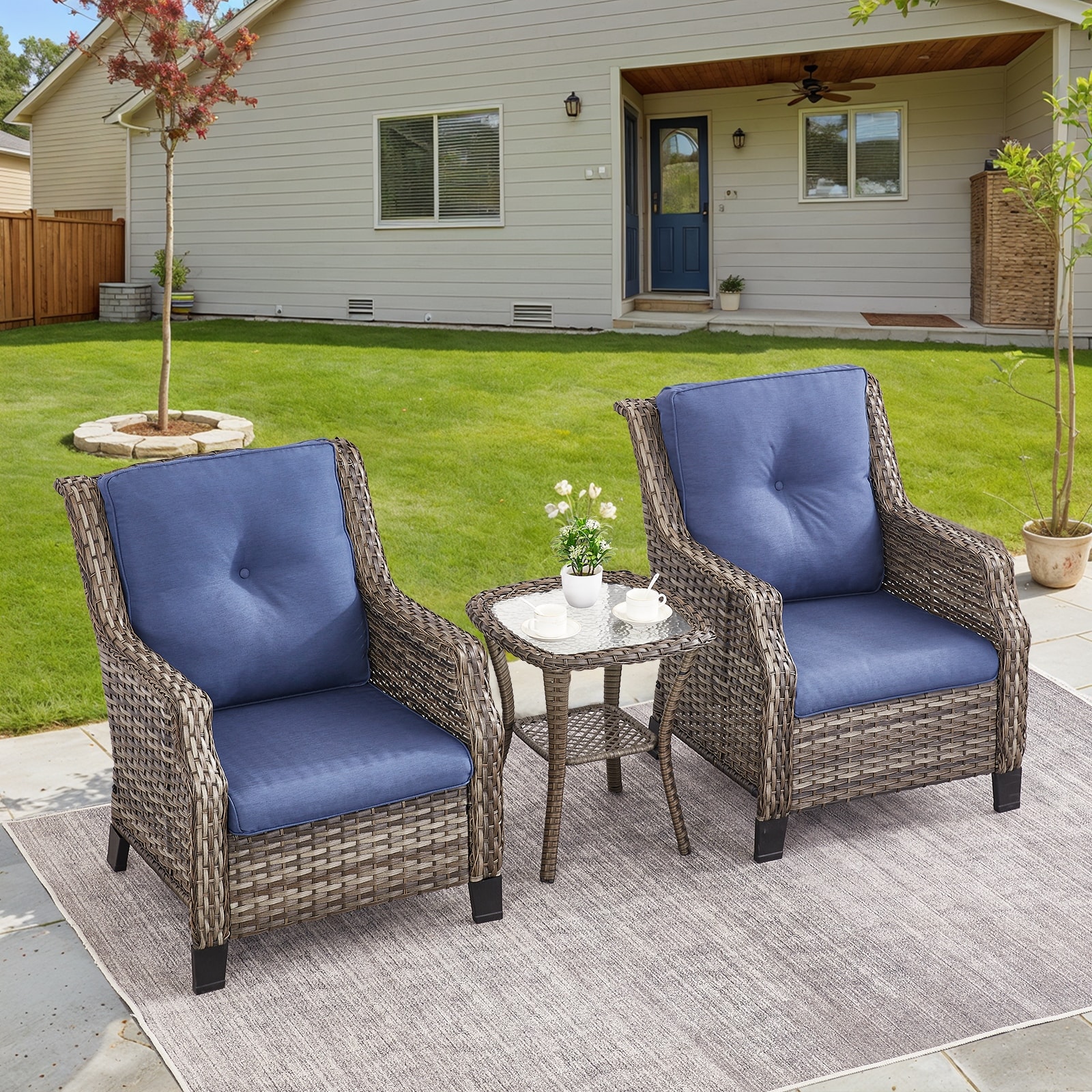 Gymojoy Patio Club Chair Wicker Chairs with Side Table - Grey Wicker