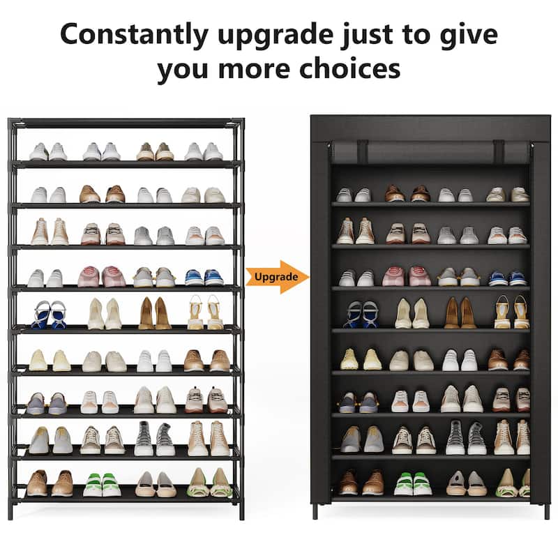 9-Tier Tall Shoe Shelf Stand Rack Organizer with Non-woven Fabric Cover - 10-tier