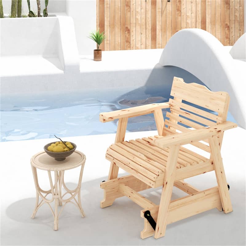 Natural Fir Wood Outdoor Accent Chair with Ergonomic Curved Seat - 31.5" W x 32" D x 34" H