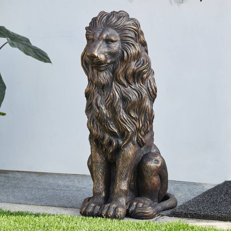 Glitzhome 28"H Oversized MGO Guardian Sitting Lion Garden Statue Porch Sculpture Indoor Outdoor