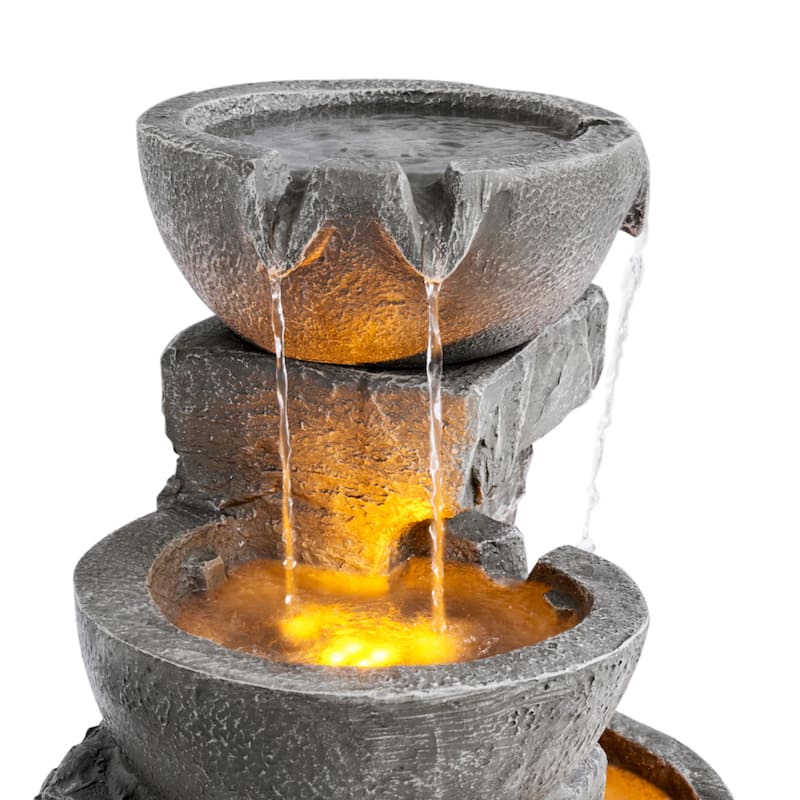 Teamson Home 3-Tier Stacked Stone Outdoor Water Fountain with LED Lights