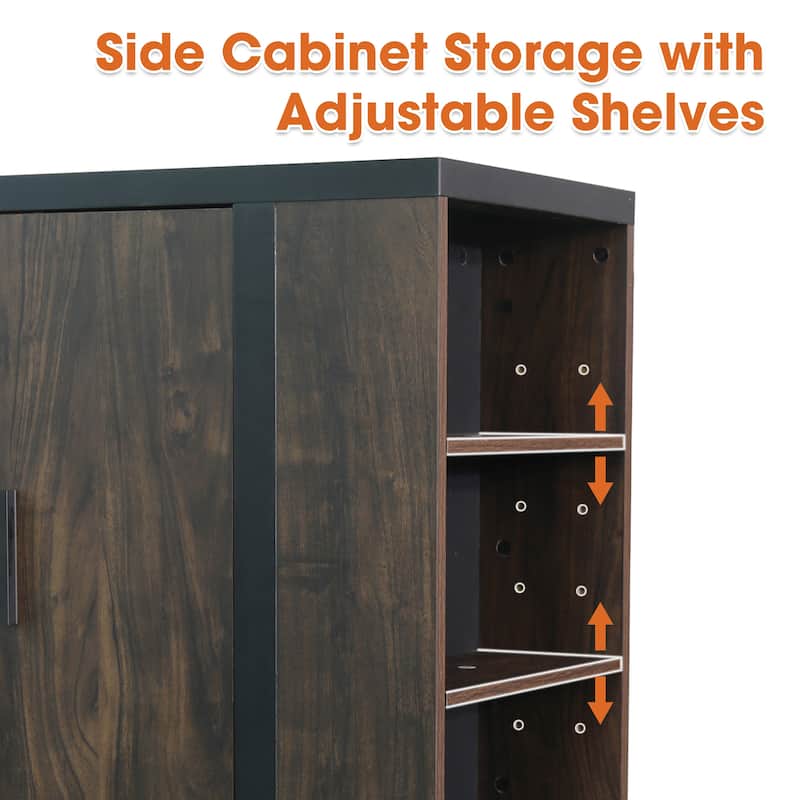 72" Farmhouse Walnut Wood Console TV Stand with Adjustable Shelves