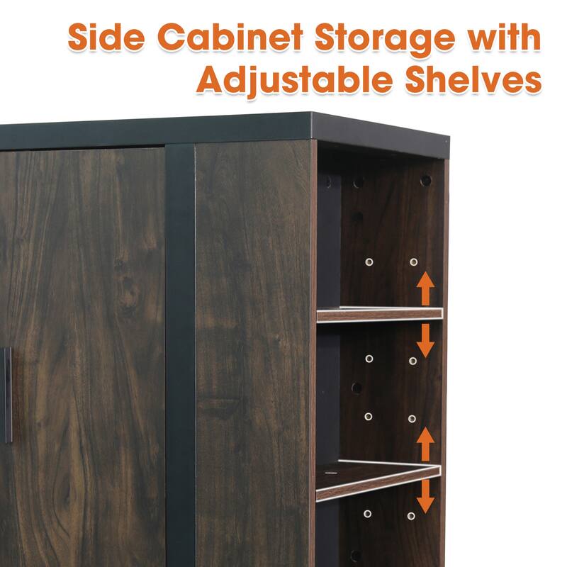 72" Farmhouse Walnut Wood Electric Fireplace Storage Console TV Stand with Open Compartment