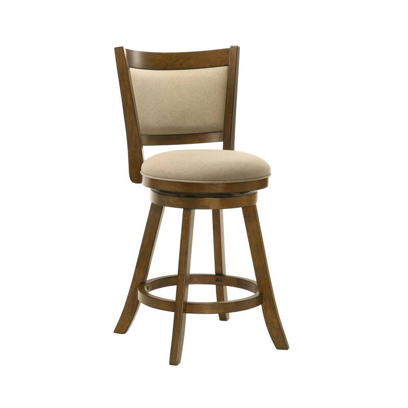 Aiden Modern Farmhouse Swivel Wood Counter Height Kitchen Bar Stool in Sepia Brown Finish with Fabric Upholstered Seat