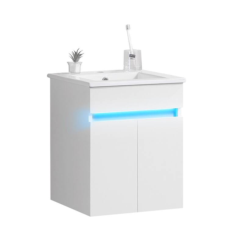 16 Inches Plywood Wall-Mounted Bathroom Vanity Set with Integrated Ceramic Sink