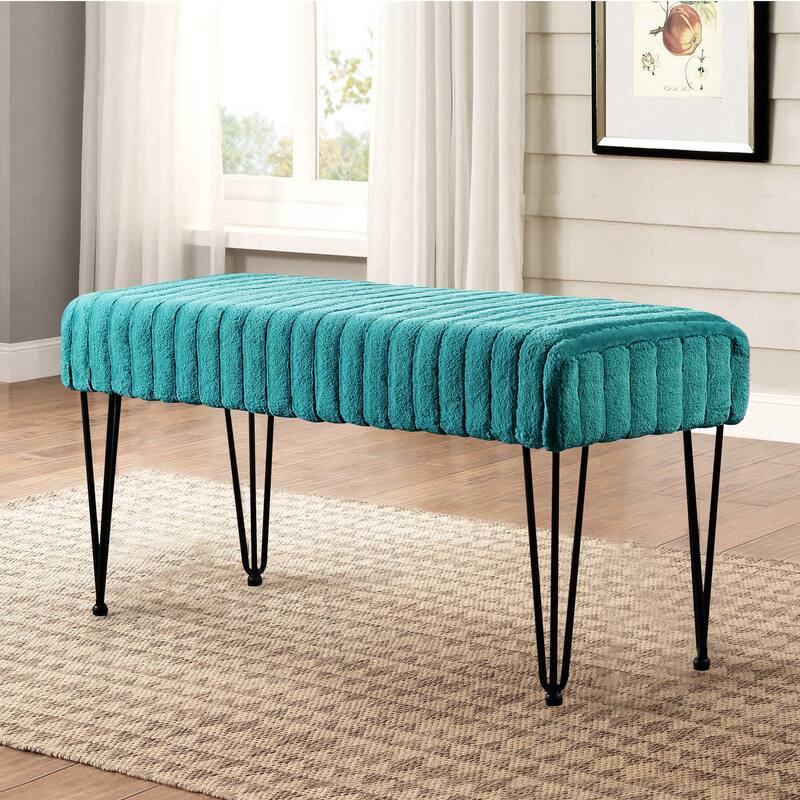 Serenta SuperMink Fauxfur Ottoman Bench - 46" x 16" x 22" - Tile Blue