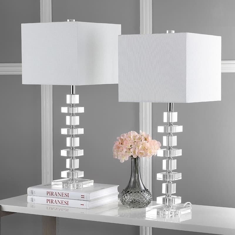 SAFAVIEH Lighting 28 inch Crystal Deco Crystal Table Lamp (Set of 2) - Clear/Chrome - 12" W x 12" D x 29" H