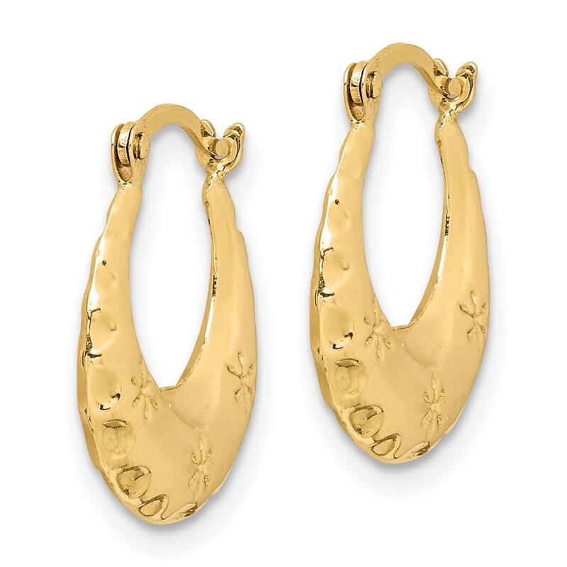 Curata 14k Yellow Gold 16.6x14.6mm Floral Puffed Hoop Earrings