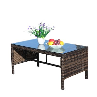 Outdoor Coffee Table, Tea Table With Clear Tempered Glass Top, Water Resistant UV Resistant Rectangualr Cocktail Table