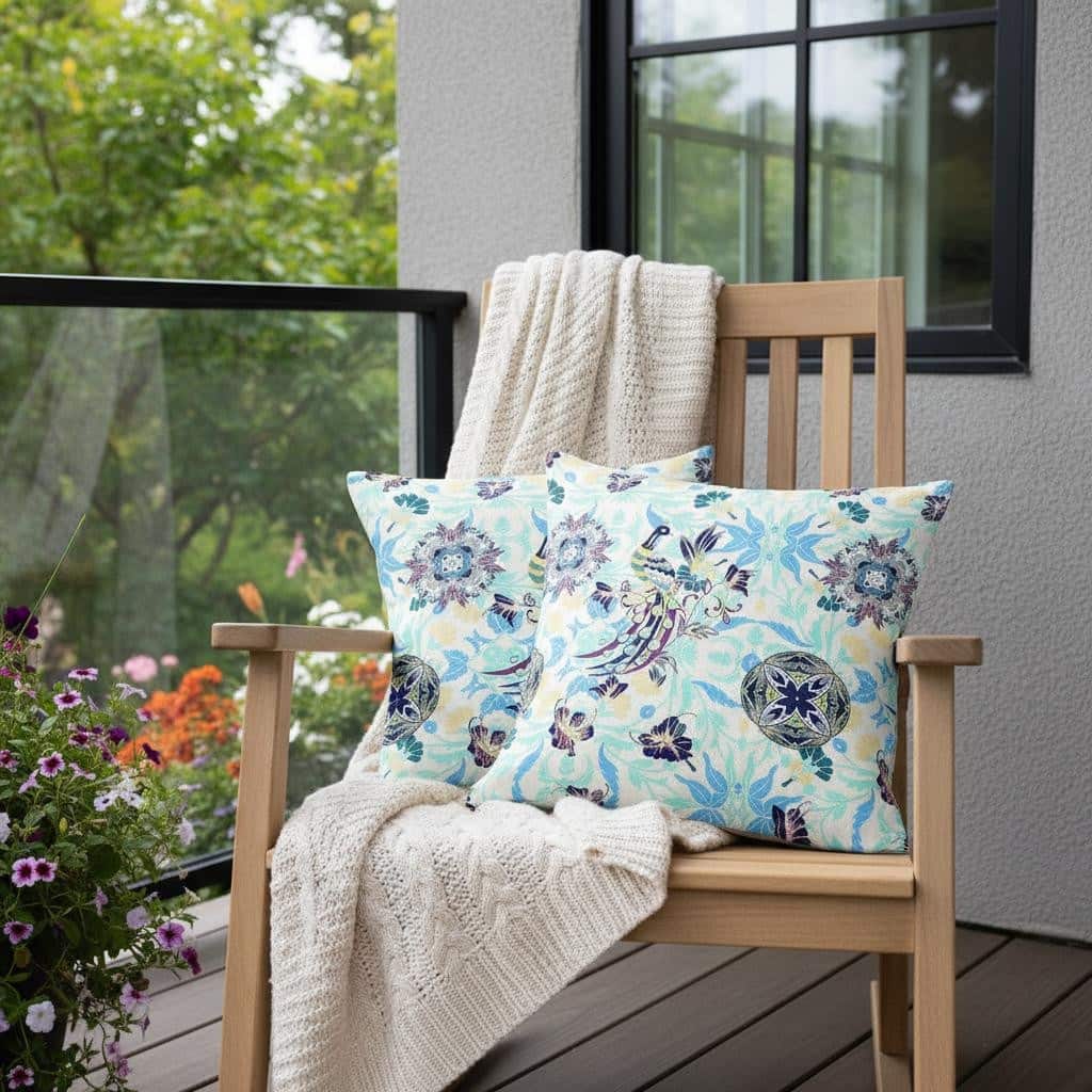 HomeRoots Set of Two 16" X 16" Blue and White Peacock Blown Seam Eclectic Indoor Outdoor Throw Pillow - 16.00' X '16.00' X '5.00