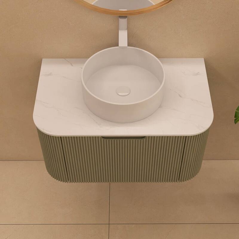 Wall-Mounted Bathroom Vanity with White Round Ceramic Sink