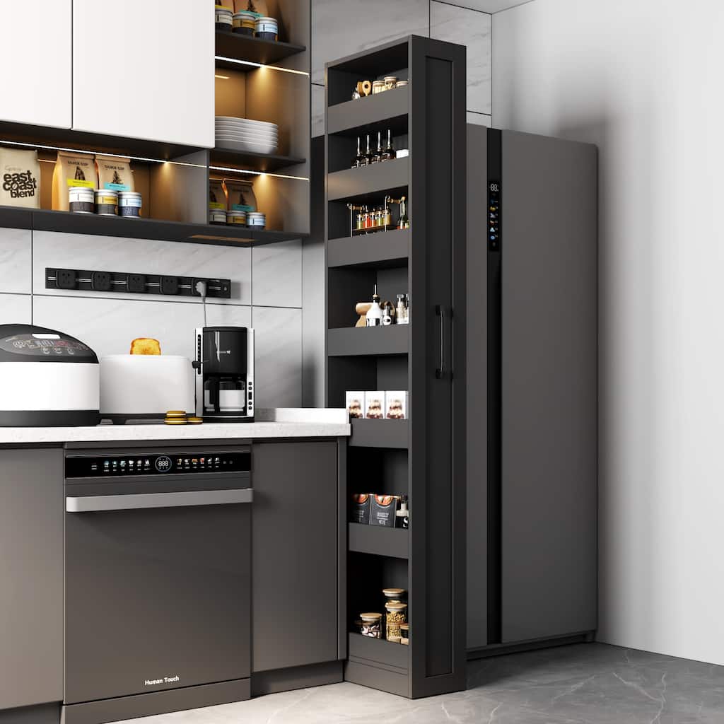 Roomfitters 7-Tier Pull-Out Storage Shelf, Slim Multi-Functional Organizer for Kitchen, Living Room & Narrow Spaces, Black