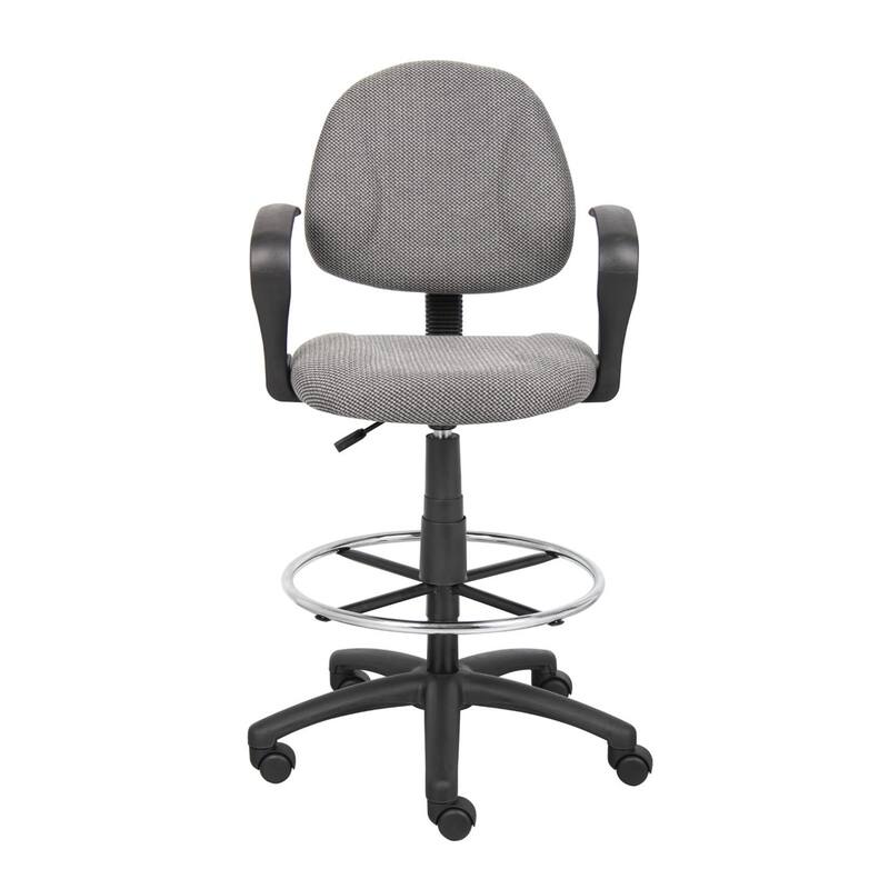 Jea Drafting Stool Chair, Loop Arms, Gray Tweed, Round Footring