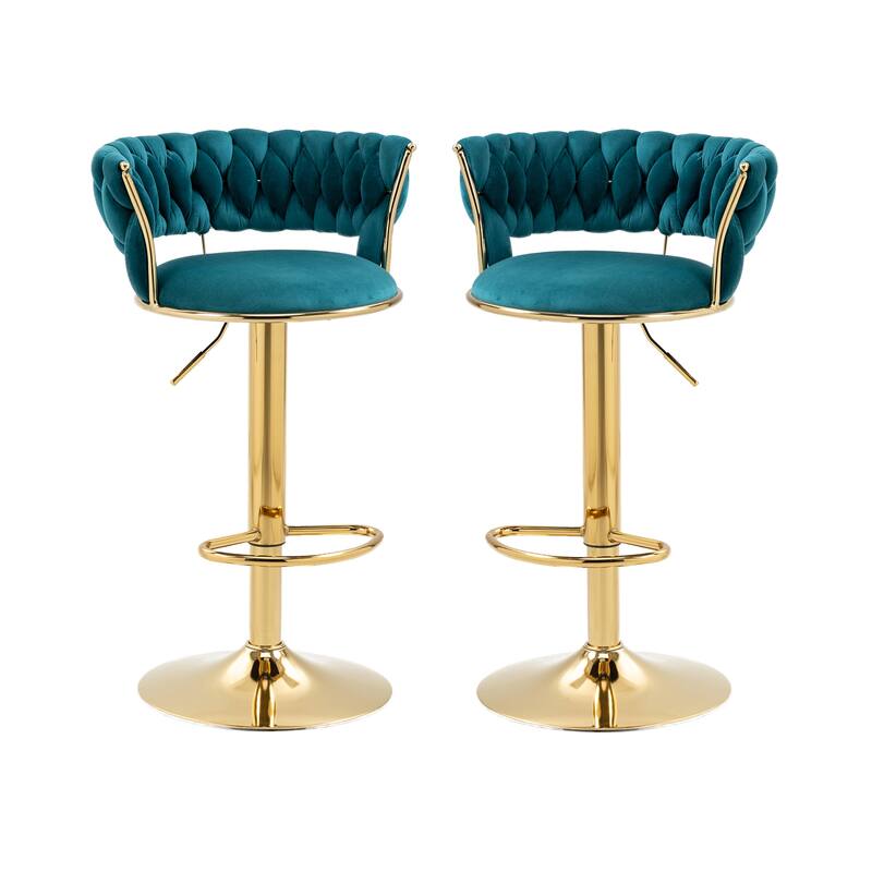 HOMEFUN Velvet Adjustable Height Swivel Armless Bar Stools With Golden Footrest(set of 2)