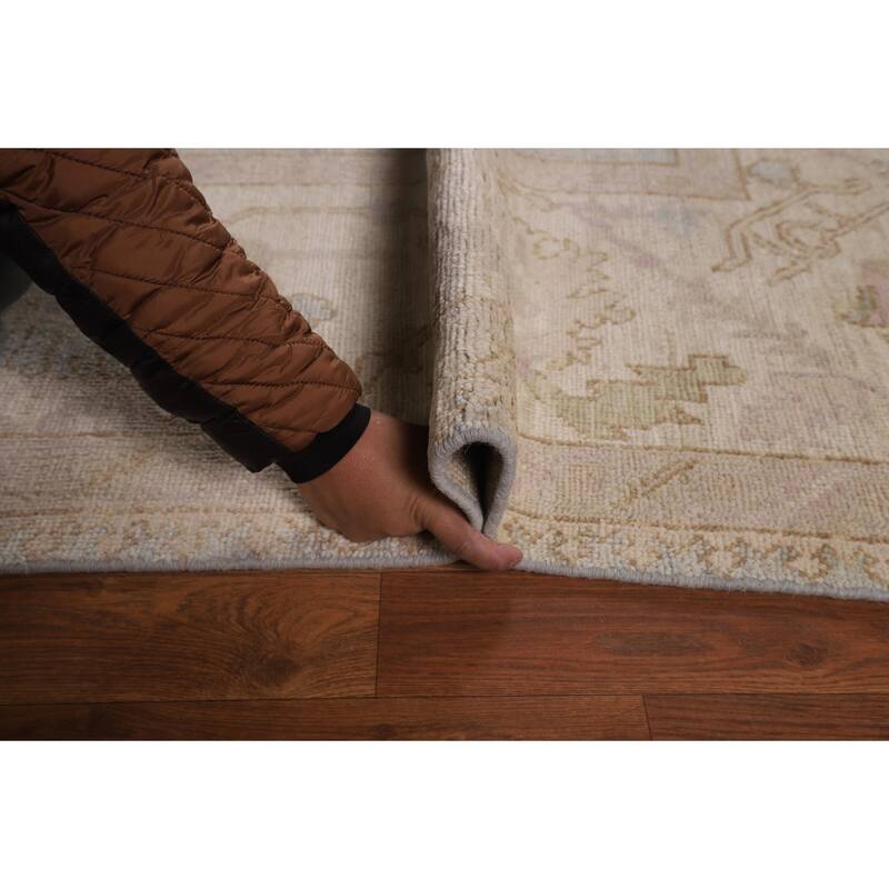 Floral Blue Oushak Turkish Area Rug Hand-Knotted Wool Carpet - 9'0"x 12'1"