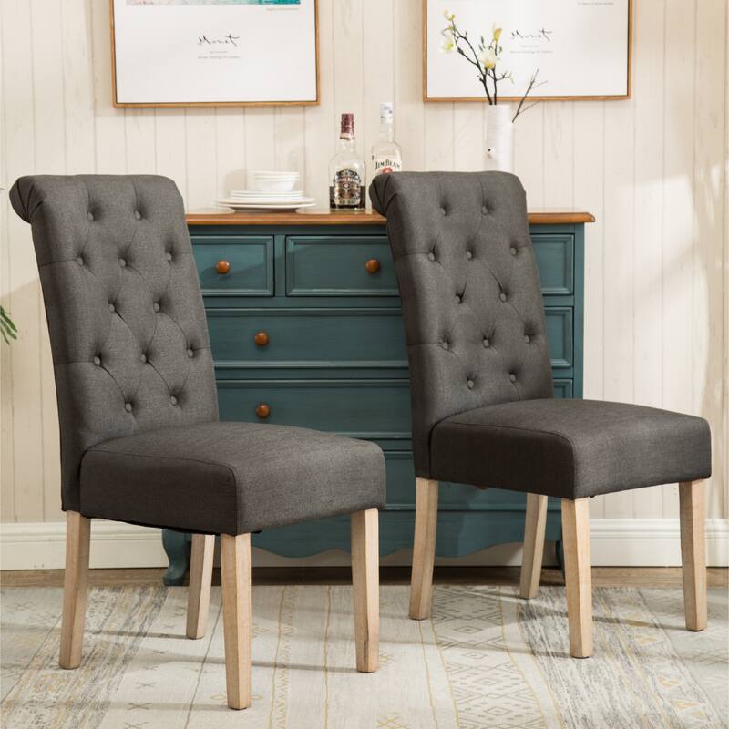 Solid Wood Tufted Parsons Dining Chair, Set Of 2