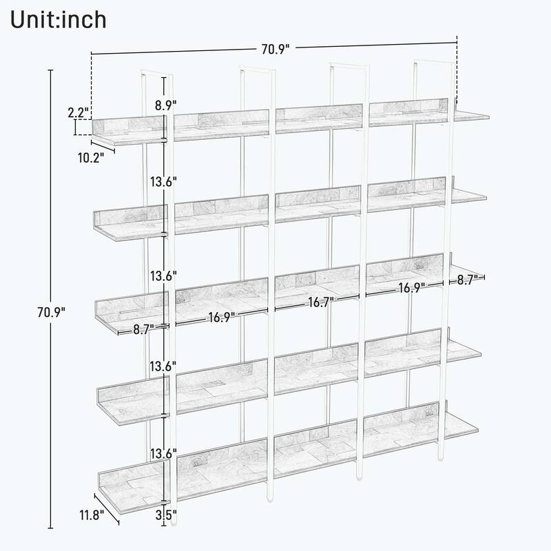 5 Tier Bookcase Home Office Open Bookshelf