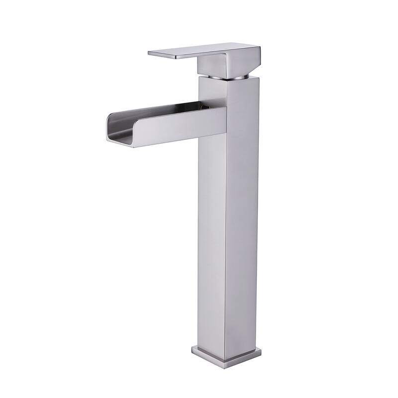 Single Handle Square Tall Waterfall Bathroom Sink Faucet