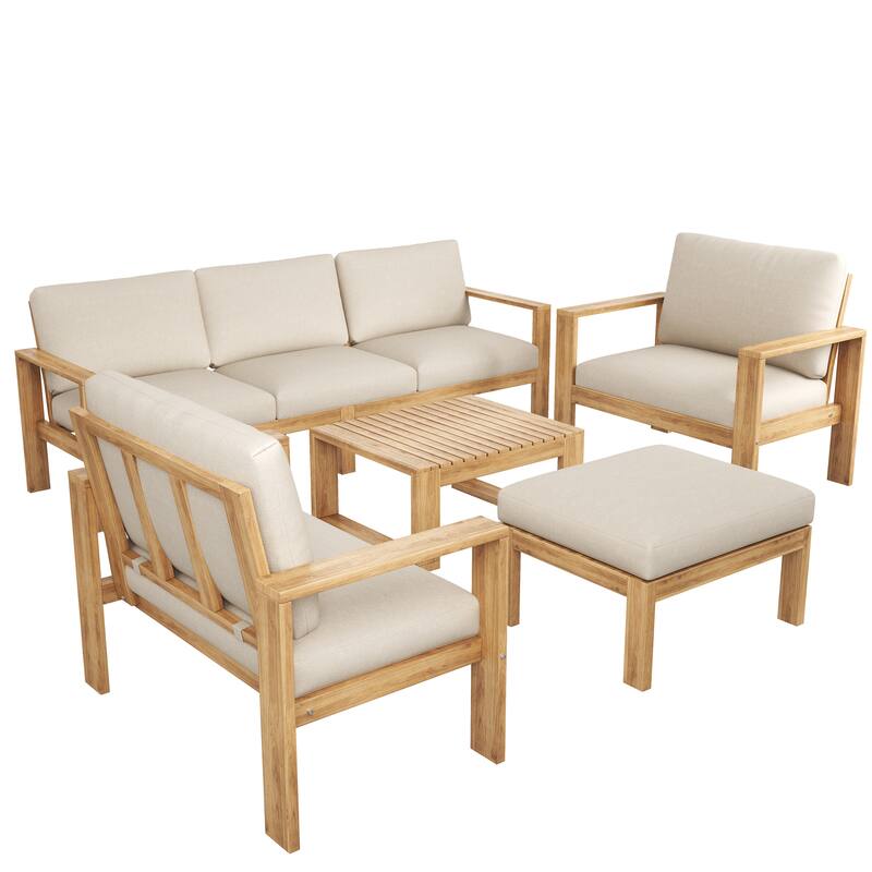 Outdoor 5-Piece Acacia Sectional Patio Sofa Set