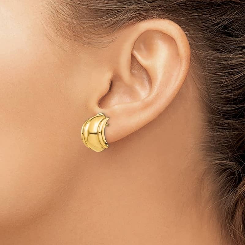 Curata 14k Yellow Gold Polished Domed Omega Back Post Earrings 17x12mm