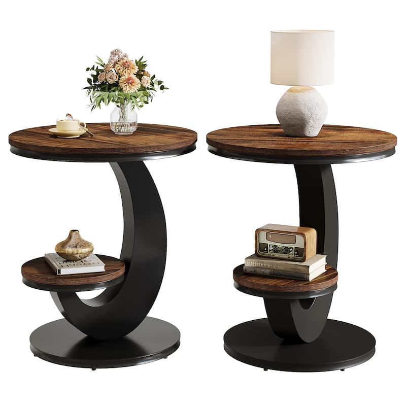 End Table with Storage Shelf, Wood Sofa Side Bedside Nightstand, Accent Snack Table for Living Room Bedroom