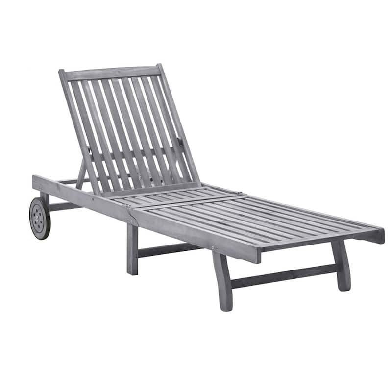 Outdoor Sun Lounger, Gray Acacia Wood, Ivory Fabric Cushion, 78 Inch